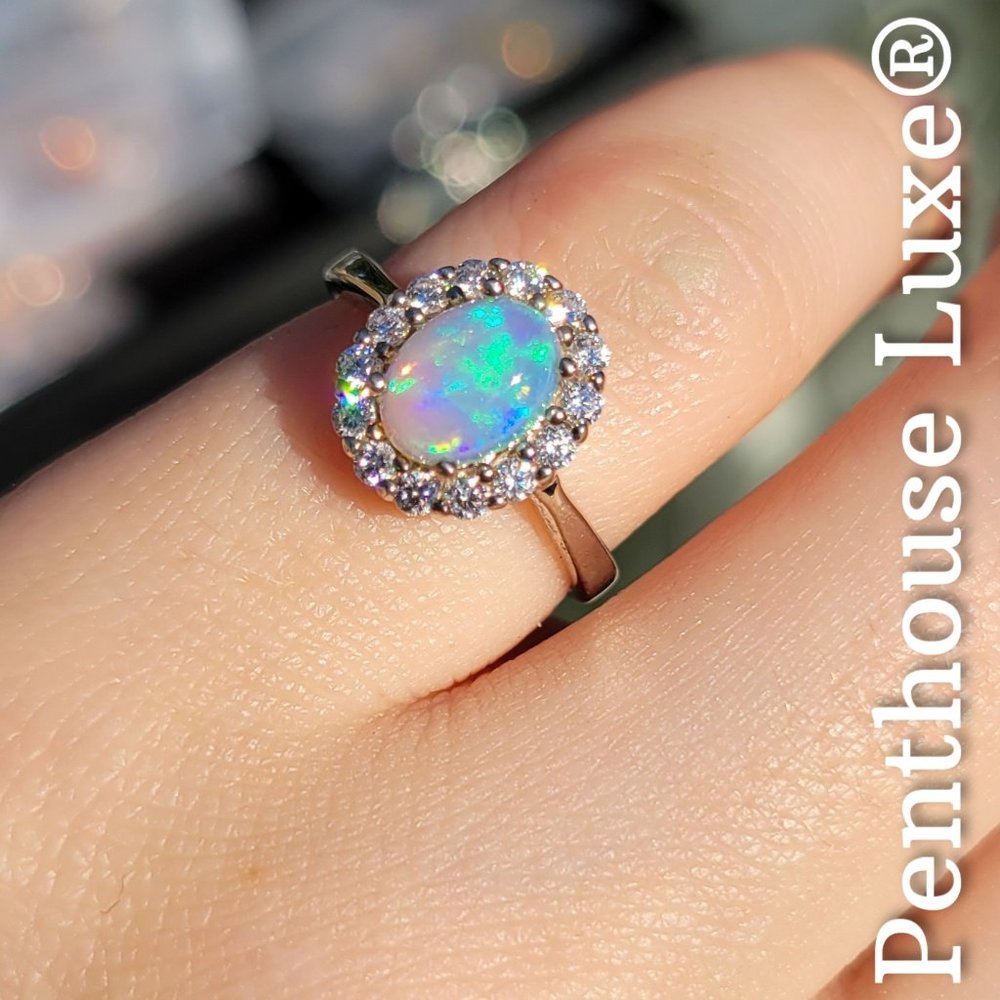 REAL Natural Opal Oval 925 Sterling Silver Ring